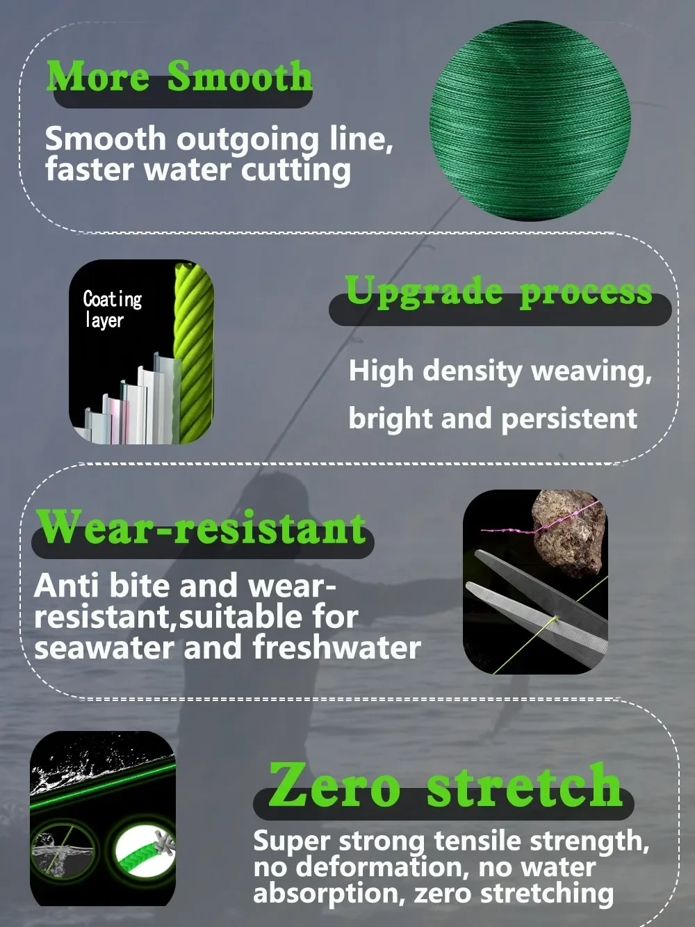 PROXPE-sedal trenzado de Pesca de 8 hebras, 22-100LB X8, líneas de Pe japonesas súper fuertes, 100M, 300M, 500M, 1000M, alambre liso para mosca de carpa - imagen 3