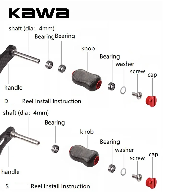 Kawa-perilla de fibra de carbono para carrete de pesca, pomo de mango de carrete S/D, incluye 2 rodamientos, accesorio de bricolaje - imagen 5