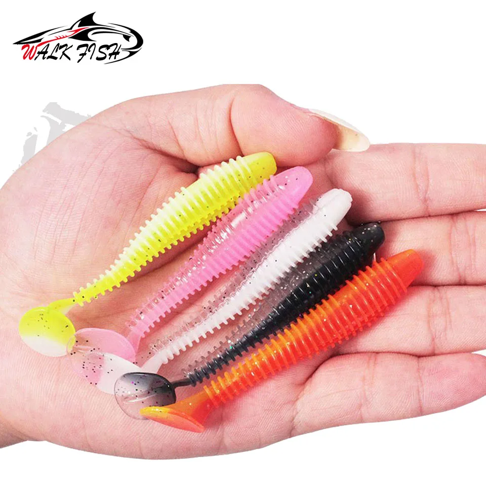WALK FISH 10 Uds 4,5 cm-7,5 cm señuelo de pesca de plástico suave cebos de gusano Jigging Wobbler Señuelos de pesca Swimbaits para pesca en agua salada - imagen 5
