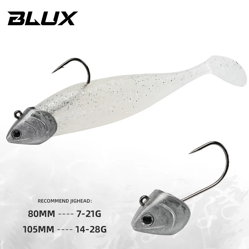 BLUX BLOD SHAD-señuelo de pesca suave de 80mm y 105mm, Jighead, pececillo de cola negra, cebo Artificial de silicona, equipo de Swimbait para lubina de agua salada - imagen 2