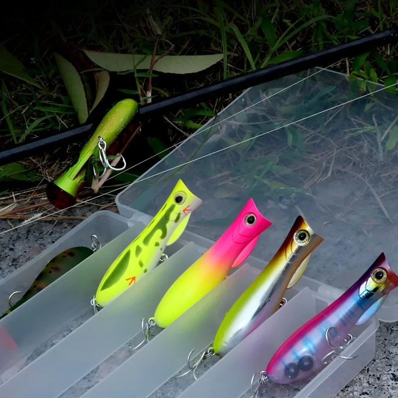 Señuelos de pesca Topwater Popper 65MM 9,3G 75MM 12,5G cebos de palo duro Wobblers de reflexión de luz para lubina - imagen 5