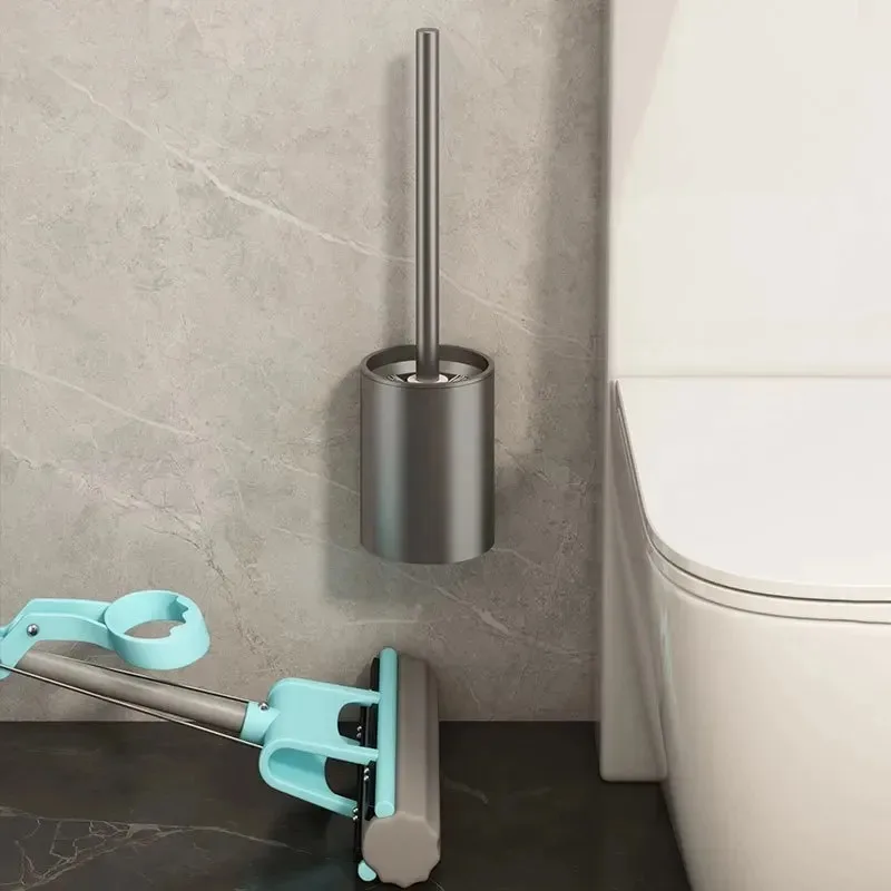 Herramientas de limpieza de baño para el hogar, accesorios de baño sin esquinas muertas, cepillo de Herramientas de limpieza de inodoro sin perforaciones, montado en la pared - imagen 2