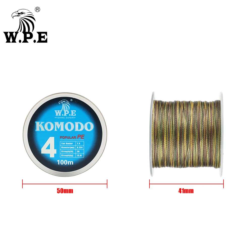 W.P.E KOMODO-línea de pesca trenzada de 4 hebras, 100m, 0,6 #-4,0 # PE, 10lb-40lb, aparejos de línea de pesca de hundimiento - imagen 4
