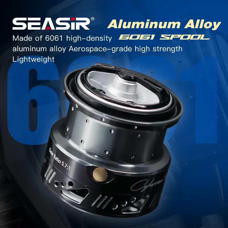 Seasir Cyberron-carrete de spinning con mango de potencia, 5 + 1Bb, arrastre de 13kg, resistente al agua de mar, engranaje de Metal de alta resistencia, buje de latón de acero inoxidable - imagen 3