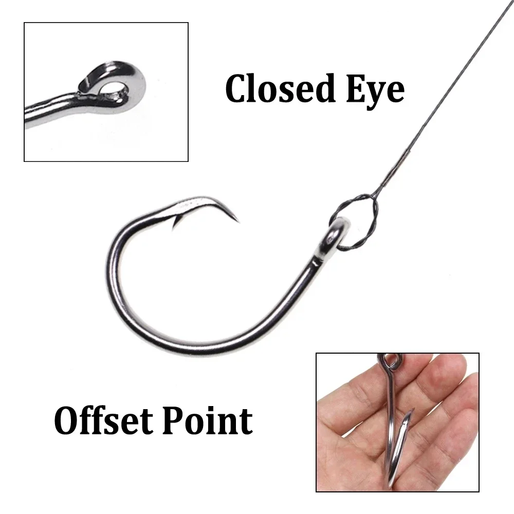 Wifreo-anzuelo de acero inoxidable para pesca en agua salada, gancho circular de gran tamaño con púas compensadas, para atún, tiburón, barco, pesca Al curricán, 2/3/5 piezas - imagen 2