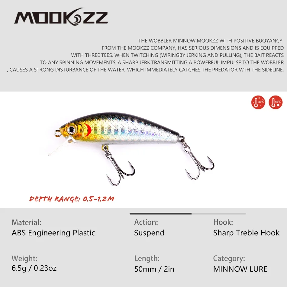 MOOKZZ-señuelo de pesca flotante MINnow ML-026F, 50MM, 6,5G - imagen 2