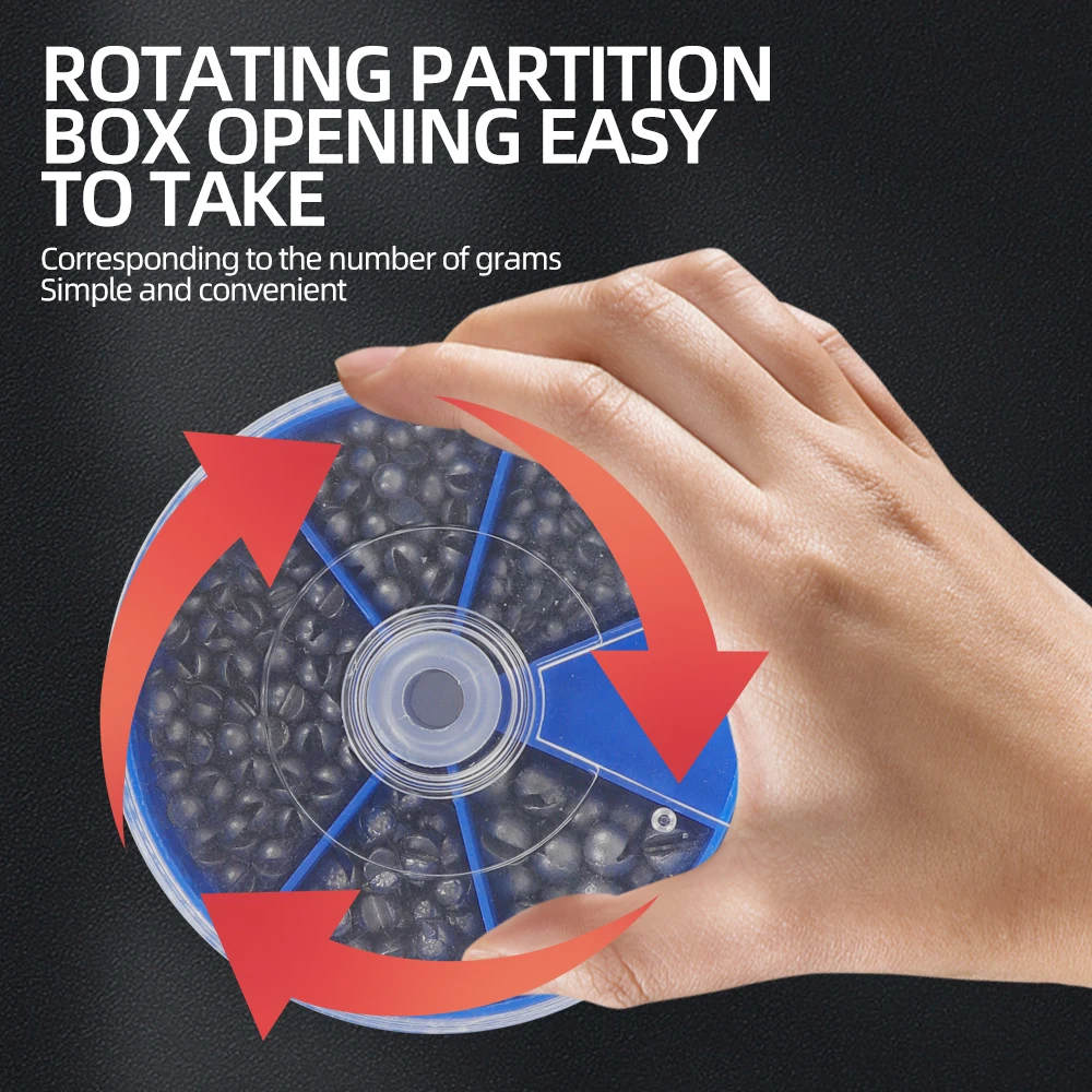 Plomo de pesca de plomo de primera calidad, 205 Uds., con práctica caja de almacenamiento, 5 tamaños redondos para una fundición precisa y una pesca en aguas profundas - imagen 3