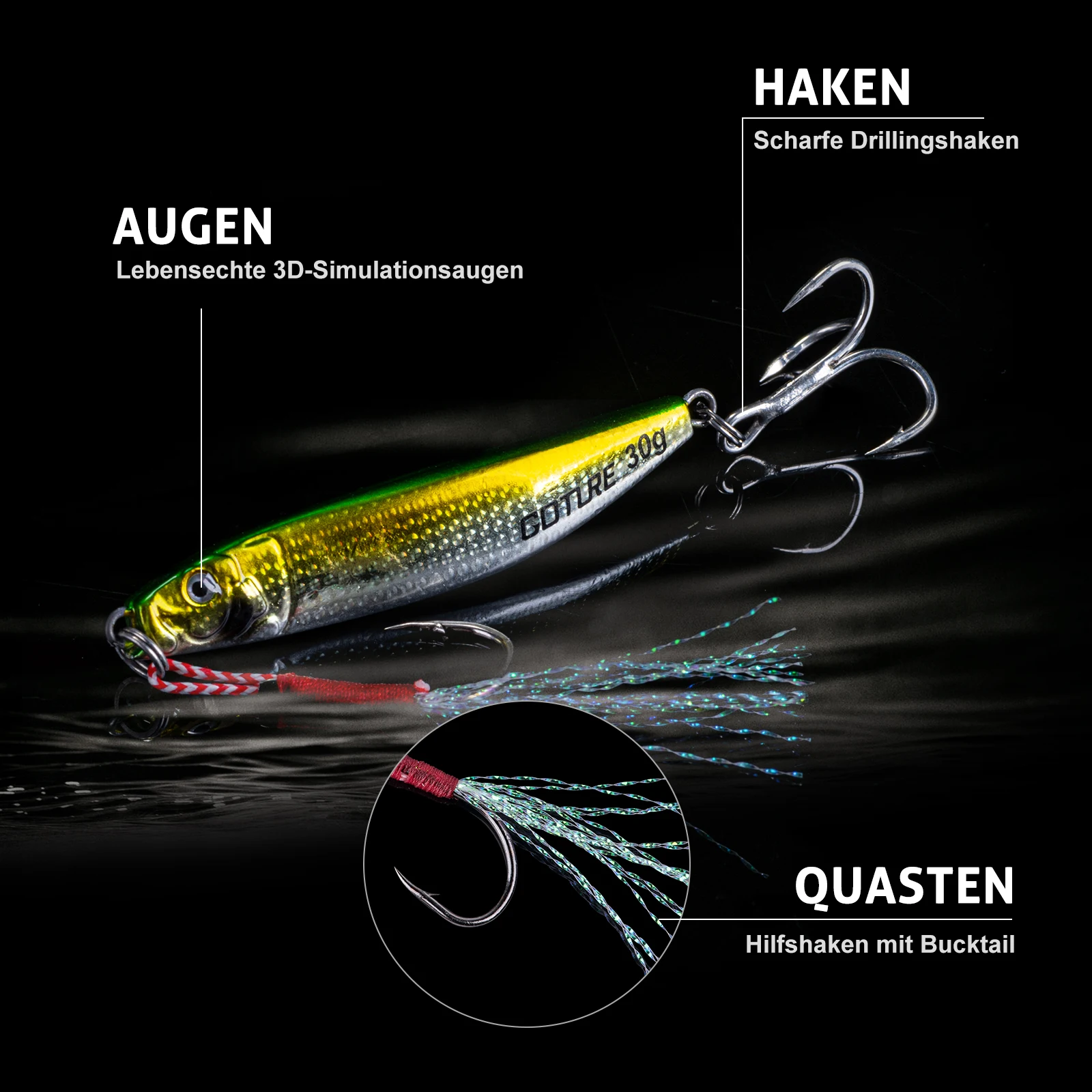 Goture Metal Jig Señuelos Pesca Revestimiento Láser Anzuelos Triples - imagen 2