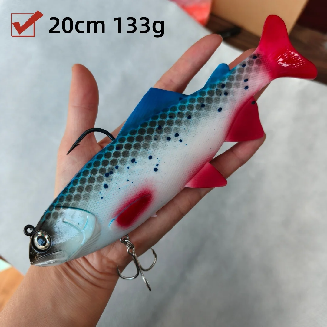 7 Uds 20cm 130g cabeza de plomo PVC Señuelos de Pesca blandos cebos artificiales de natación cola en T cebo suave de silicona Swimbait Wobblers con gancho - imagen 2