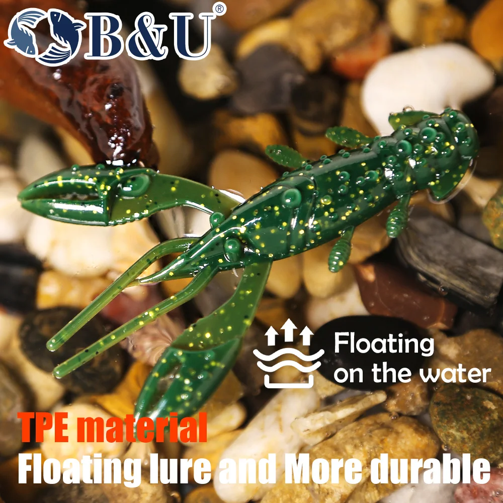 B & U 60mm Craw flotante pesca señuelo suave Jig Wobblers Swimbait cebos de silicona camarones lubina perca señuelo Artificial Craws cebo - imagen 3