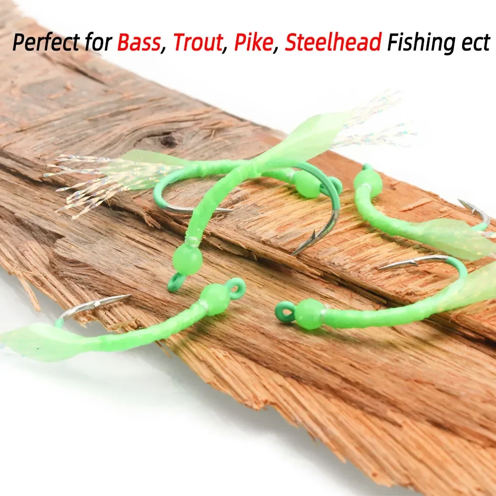 Bimoo-SEÑUELOS luminosos para pesca en el mar, 6 piezas, #3, #2, #1, #1/0, #2/0, moscas con brillo, anzuelo loco, cabeza húmeda - imagen 5