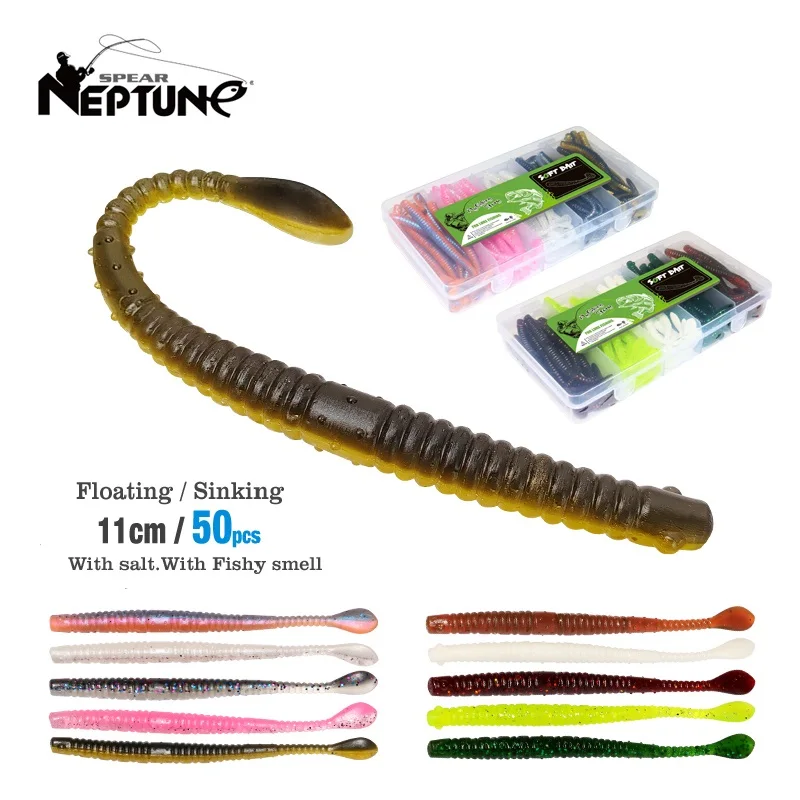 Juego de Señuelos de Pesca de 50 piezas, cebo flotante de gusano de tierra que se hunde, cebo de silicona Artificial suave, gusano Wobbler de mar, todo para pesca - imagen 2