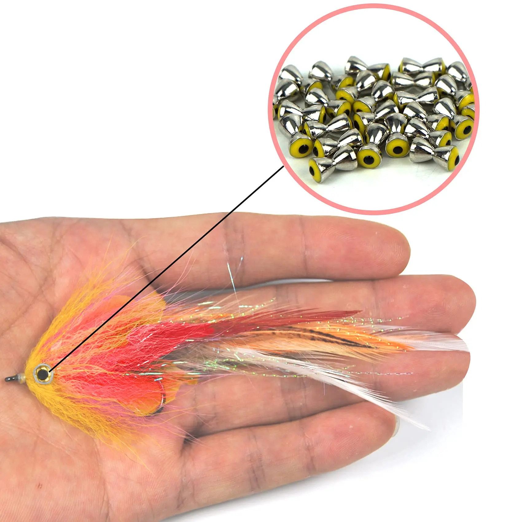 Aventik-Paquete de 25 unidades de mancuernas de latón con forma de ojo de pez, materiales realistas para atar moscas, plantilla de señuelo, cabeza de pesca con mosca resistente a la corrosión