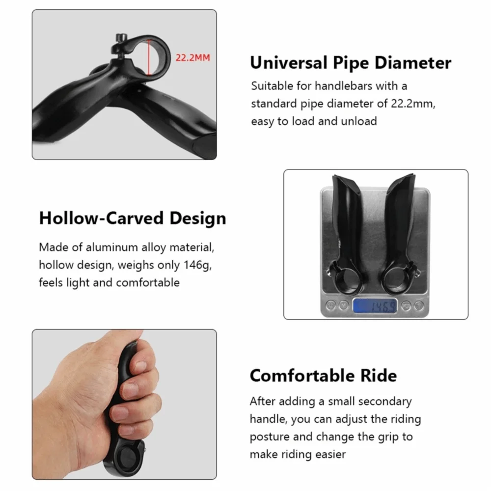 1 par de empuñaduras de extremo de barra de bicicleta negras, empuñaduras ergonómicas de aleación de aluminio de 22,2mm de diámetro con tapones, extremos de manillar de montaña - imagen 3