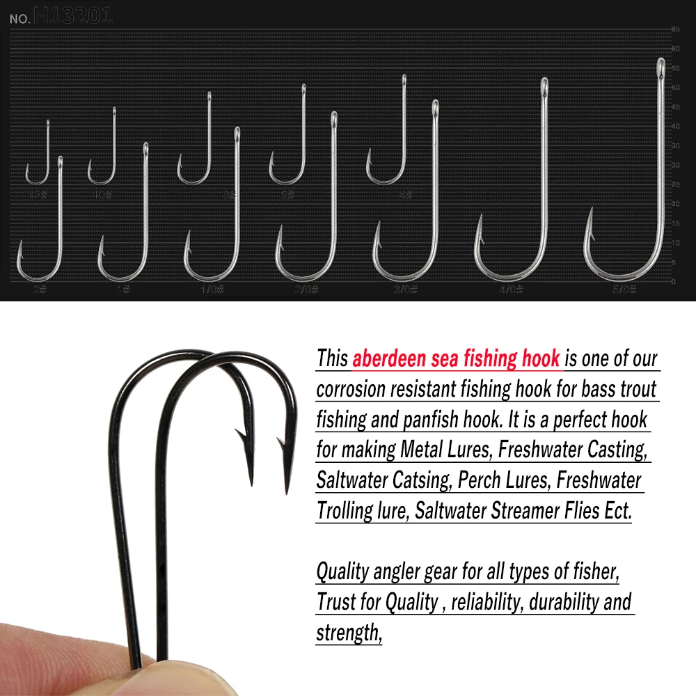 Wifreo 50 Uds Aberdeen anzuelo de pesca de vástago largo ojo anillado lubina trucha agua dulce anzuelos de pesca de mar aparejo Sabiki Streamer anzuelo con mosca - imagen 3