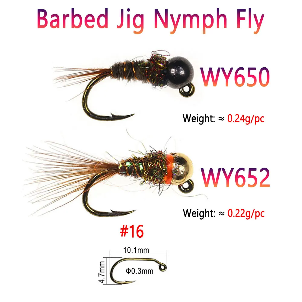Bimoo 5/6 piezas # 10~ # 16 plantilla de púas Ninfa Jig Squirmy gusano Jig Bugger mosca hundimiento rápido húmedo Euro Perdigon Ninfa trucha Señuelos de pesca - imagen 4