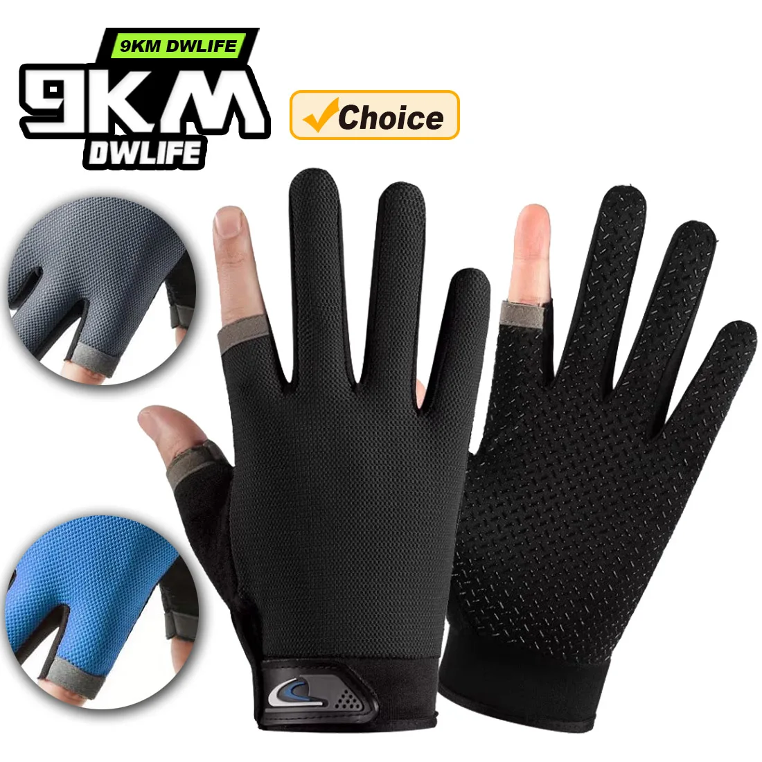 Guantes Pesca 9KM Transpirables – Medio Dedo con Agarre Antideslizante