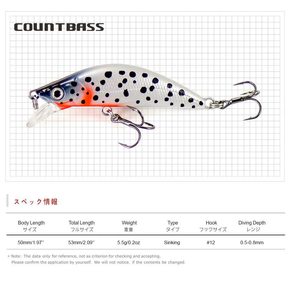 COUNTBASS Trucha Minnow 50mm 5,5g (1,97 ''0,2 oz) Señuelos de pesca hundidos Wobbler de plástico perca Leurre aparejos de pescador - imagen 2