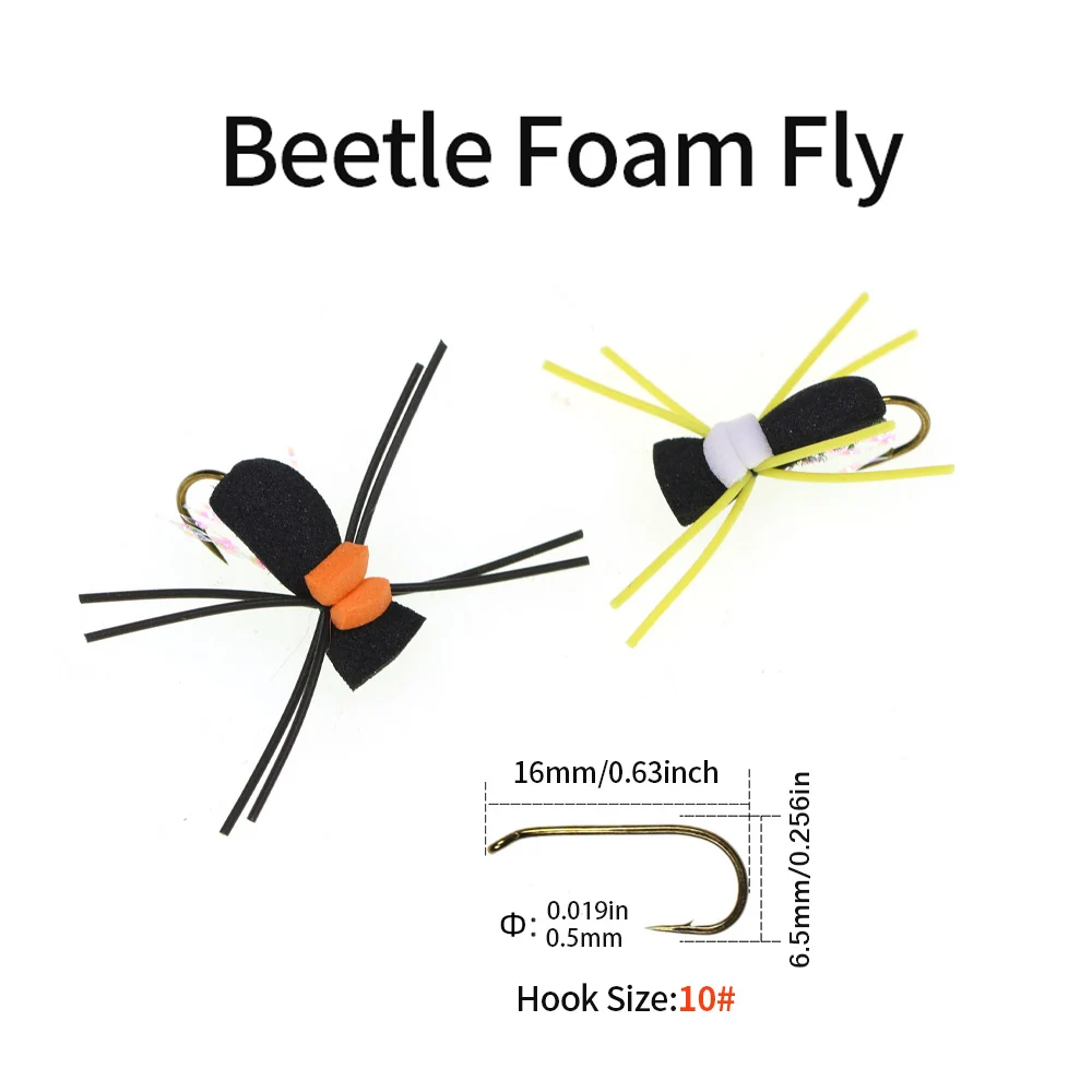 ICERIO 6 uds escarabajo de espuma mosca trucha pez amarillo lubina Barbel carpa azul Kurper trucha lubina pesca con mosca insecto cebo Artificial # 10 - imagen 4
