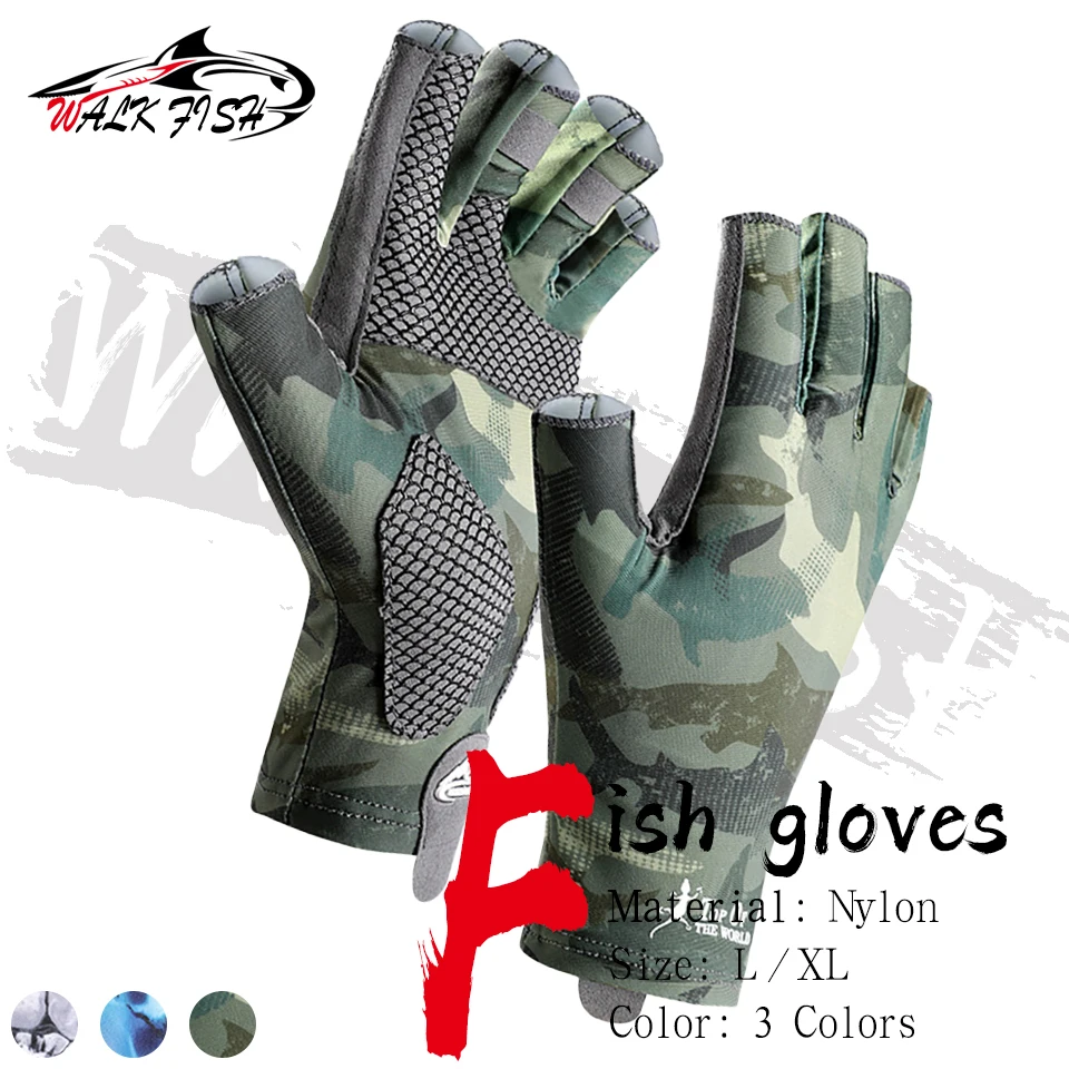 WALK FISH 1 par de guantes de pesca medio dedo transpirable antideslizante de secado rápido protección solar profesión verano pesca al aire libre