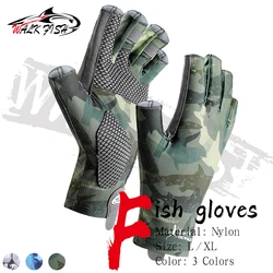 WALK FISH 1 par de guantes de pesca medio dedo transpirable antideslizante de secado rápido protección solar profesión verano pesca al aire libre
