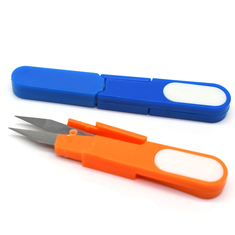 MNFT 2 uds tijeras pequeñas con tapa tijeras para sedal mango de plástico multicolor cortador en forma de U portátil - imagen 4