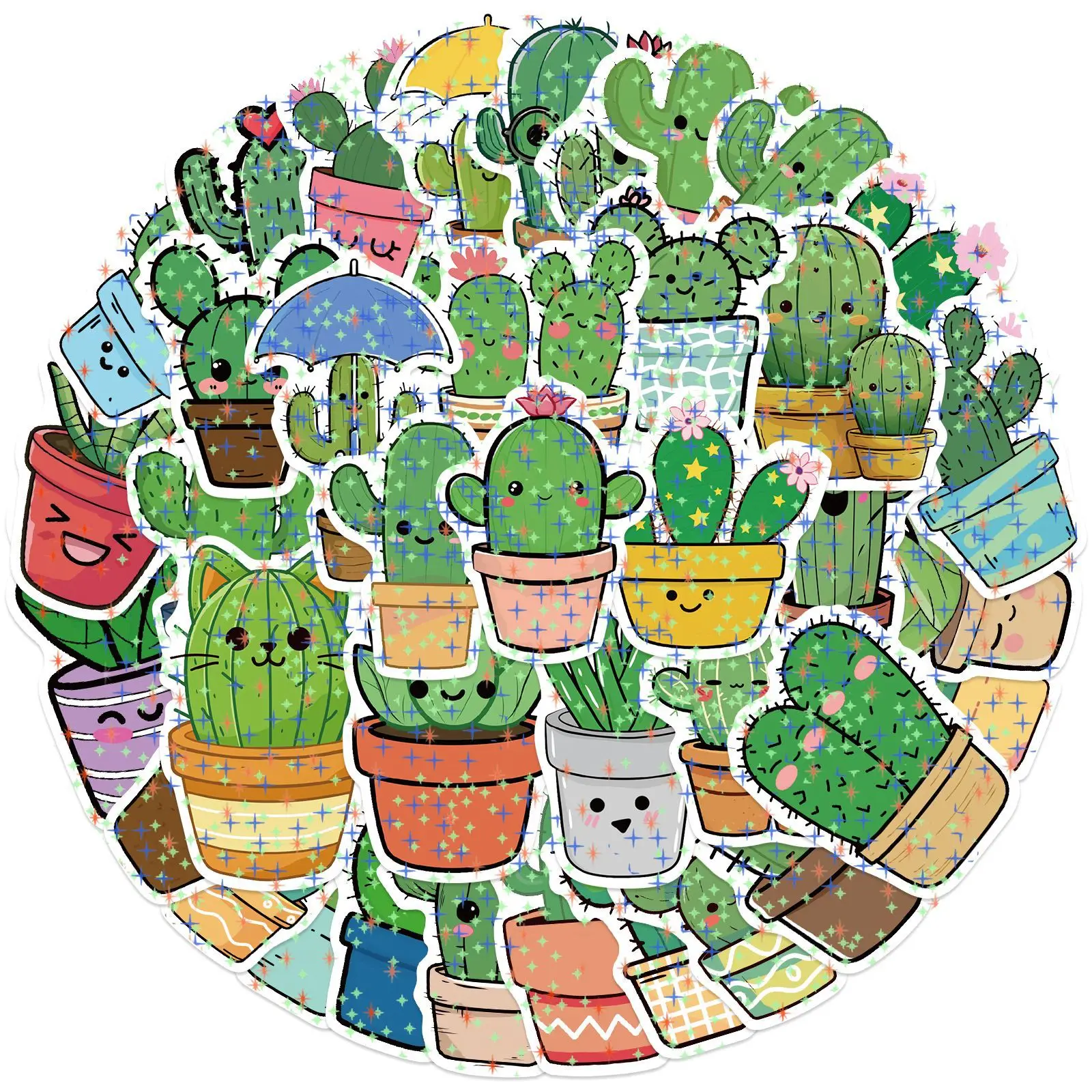 50 Uds. De pegatinas con purpurina de película de estrella de Graffiti de Cactus y plantas bonitas, juguetes para niños, portátil, móvil, equipaje, álbum de recortes, monopatín, pegatina creativa - imagen 2