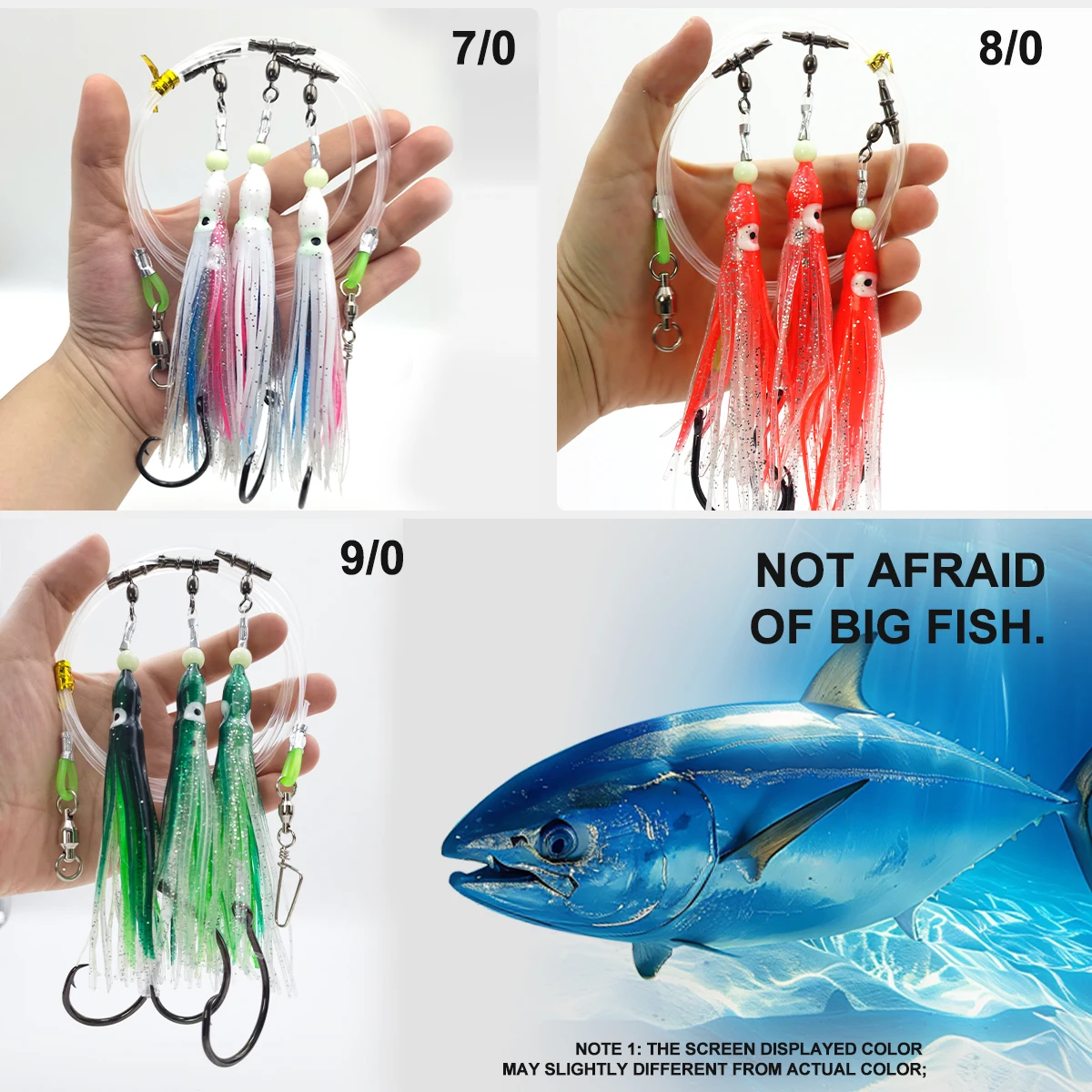 ZYZ Plataformas de pesca en el mar con 7/0 #   8/0 #   9/0 #   Anzuelos circulares negros, cebo falso de pulpo luminoso, anzuelos de pesca de agua salada - imagen 5