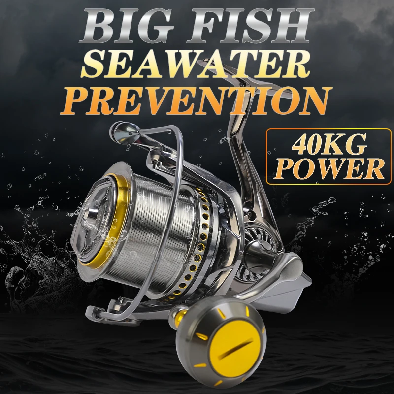 Carrete de pesca giratorio grande 8000 10000 12000 carrete de arrastre 20KG carrete potente pesca en agua dulce y salada