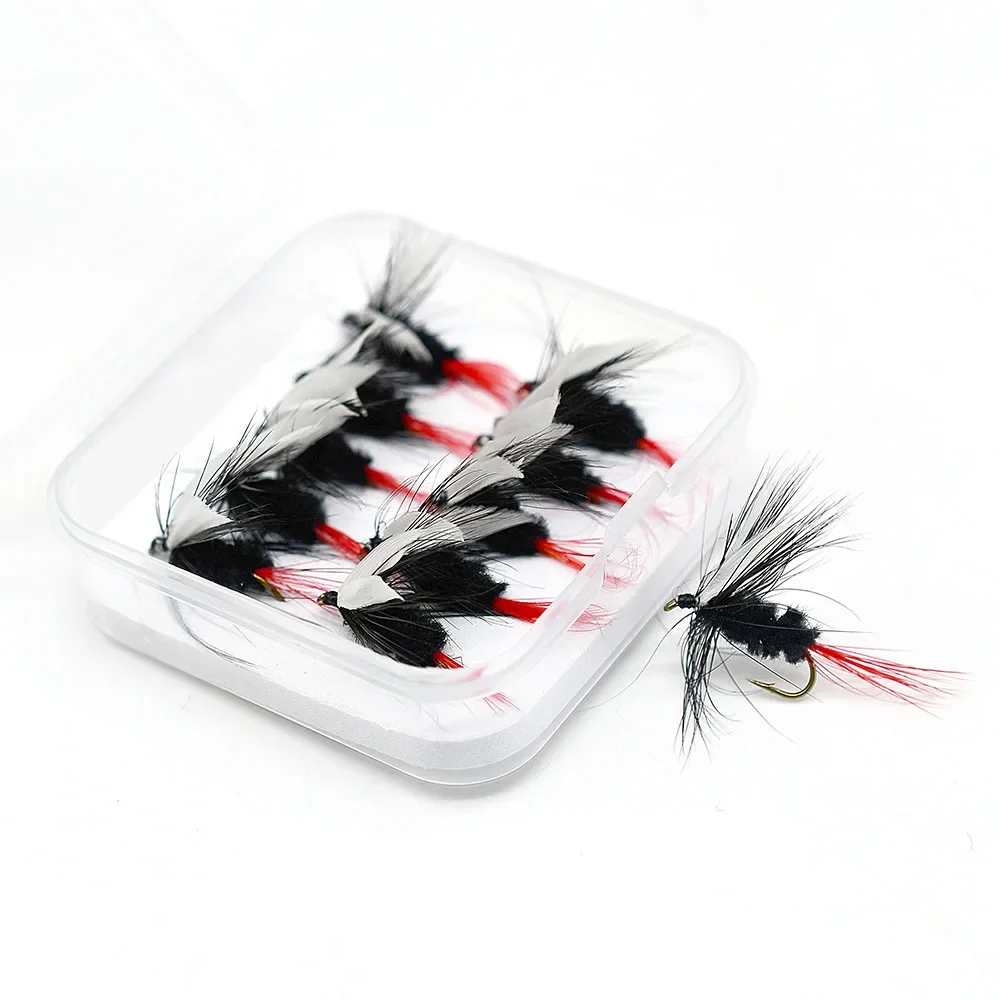 MNFT-señuelo giratorio para pesca de trucha, 10 piezas, cuerpo negro, alas blancas, mosca seca, Buggs, lubina, tamaño 10 - imagen 5