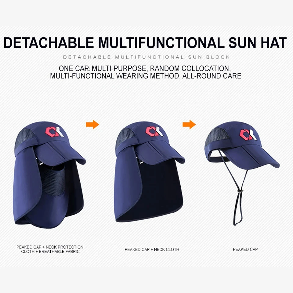 Sombrero de sol con protección para el cuello, sombrero de Sol de secado rápido, bicicleta de pesca, montañismo, máscara facial desmontable para hombres, sombrero para mujeres, al aire libre - imagen 3