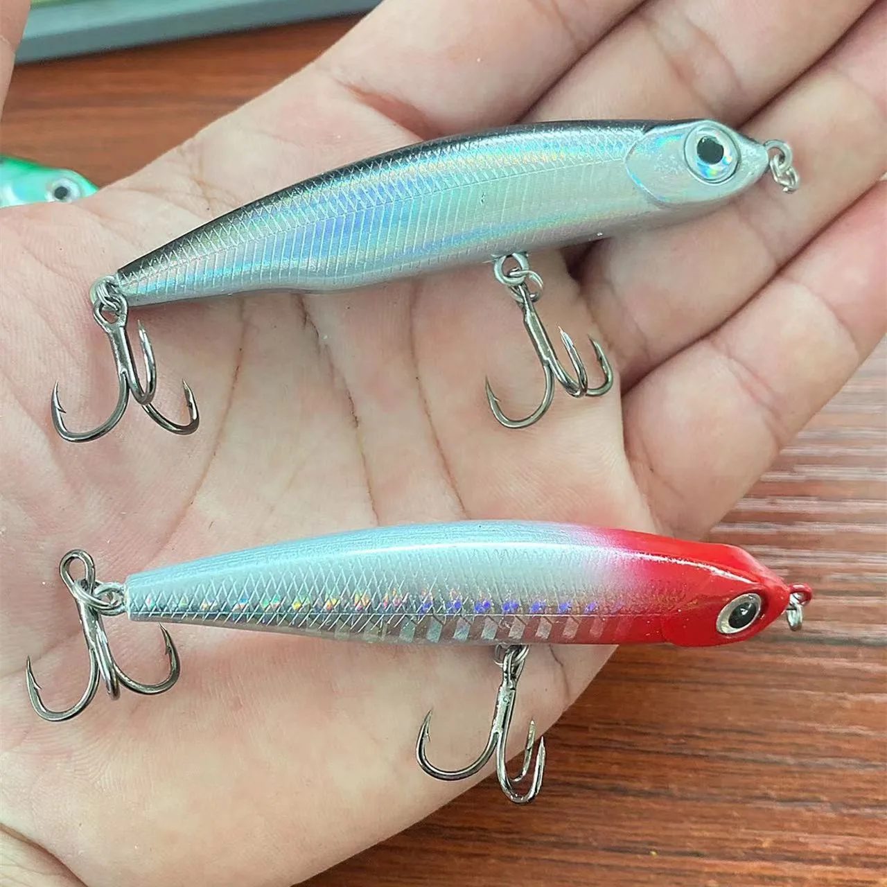 1 Uds. Señuelo de Pesca con lápiz que se hunde Wobblers 5cm 3,5g Mini plantilla de cebo duro de Metal Artificial ojos 3D Pesca aparejos de Pesca de trucha - imagen 4