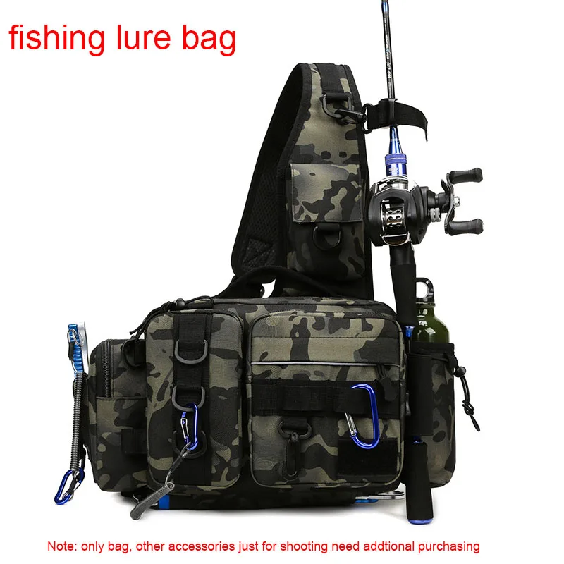 Bolsa de aparejos de caña de pescar para hombre, bolso de un solo hombro, cruzado, a prueba de agua, caja de señuelos de pescado, bolsa táctica, XA24G - imagen 3