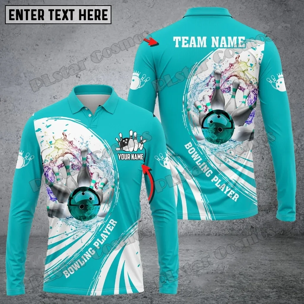 Polo de manga larga con estampado 3D de bola de bolos Crashing The Pins Water para hombre, Polo informal Unisex de otoño PLP86 - imagen 3