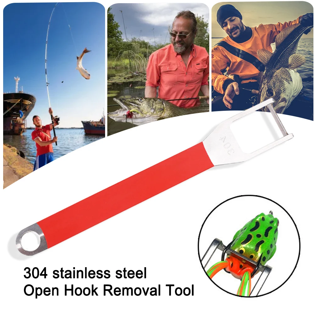 Herramientas de extracción de anzuelos de rana trueno con anillo colgante antipérdida, agarre cómodo, herramienta de desenganche de acero inoxidable antideslizante, tachuela de pesca - imagen 2