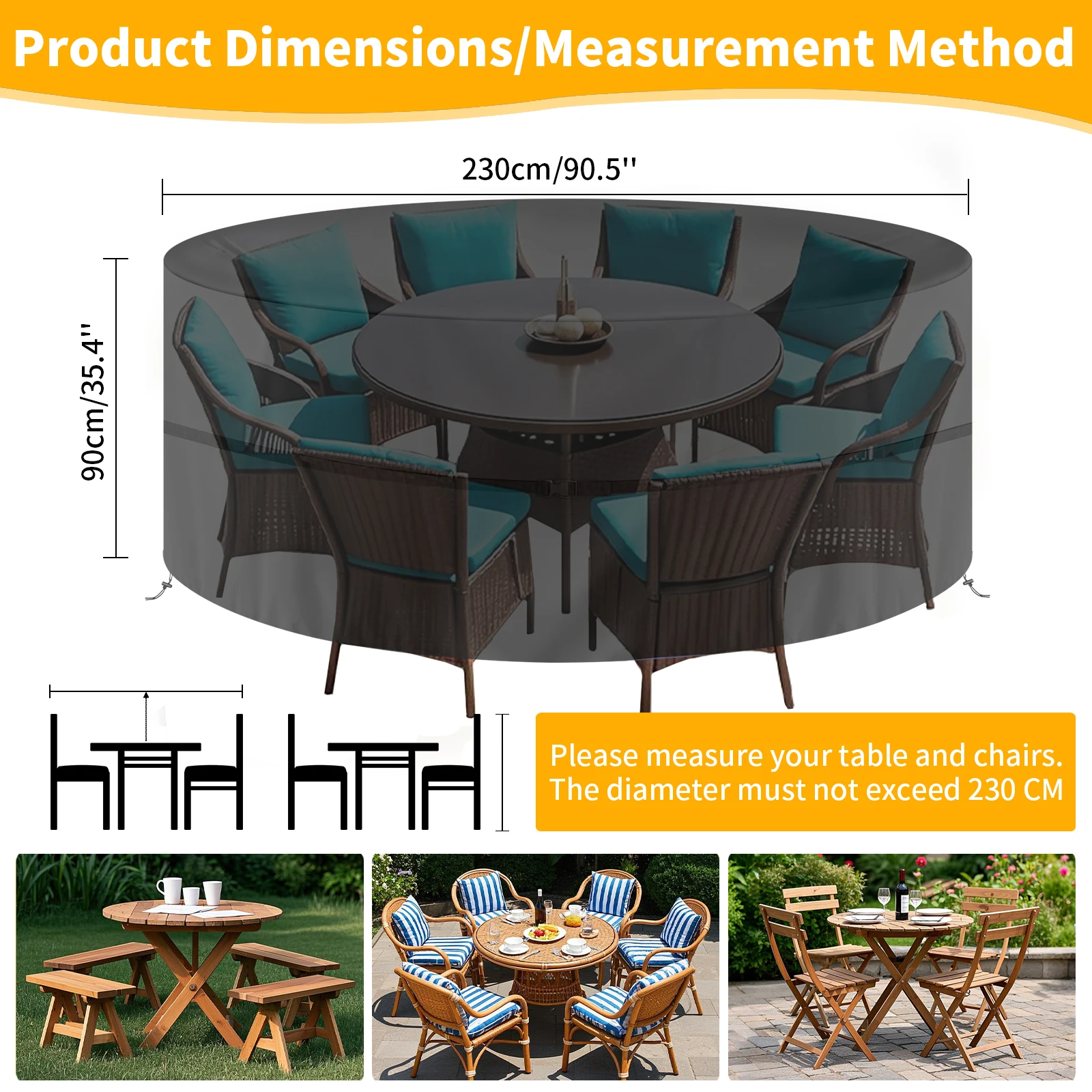 Cubiertas impermeables para muebles de jardín, cubierta para muebles de mesa redonda Oxford 210D para mesa redonda de ratán y sillas, juego de muebles de Patio - imagen 5