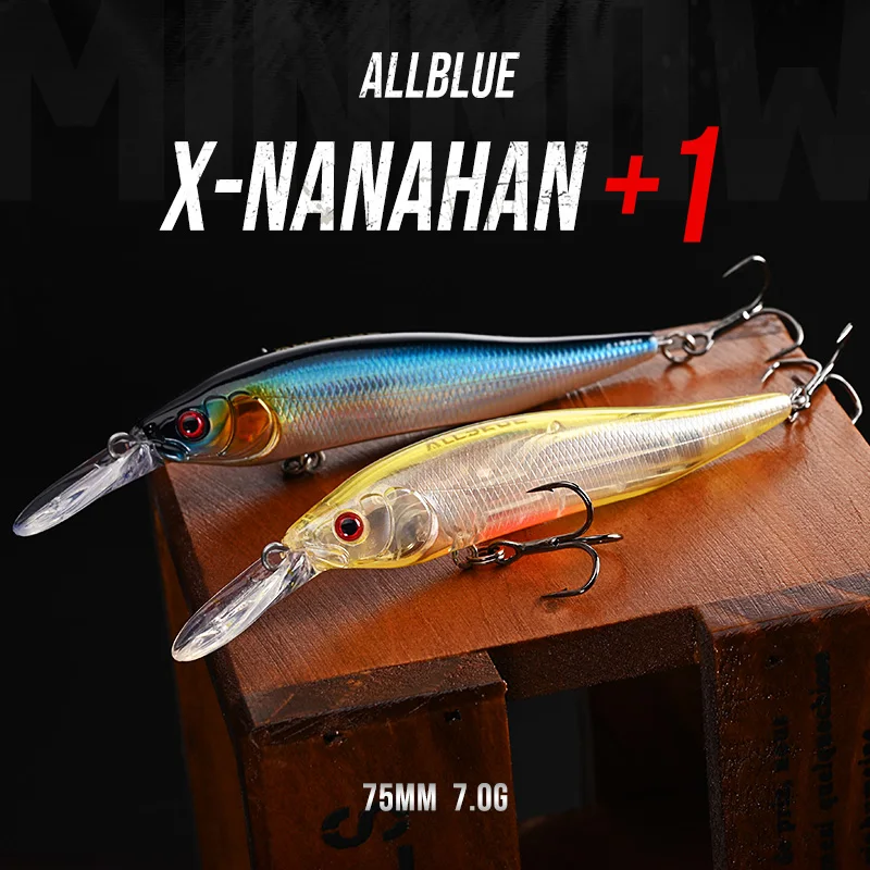 ALLBLUE X-NANAHAN + 1 señuelo de pesca de pececillo de buceo profundo 75mm 7g de profundidad 0-2M cebo Artificial flotante lento magnético Wobbler Bass Pike - imagen 2