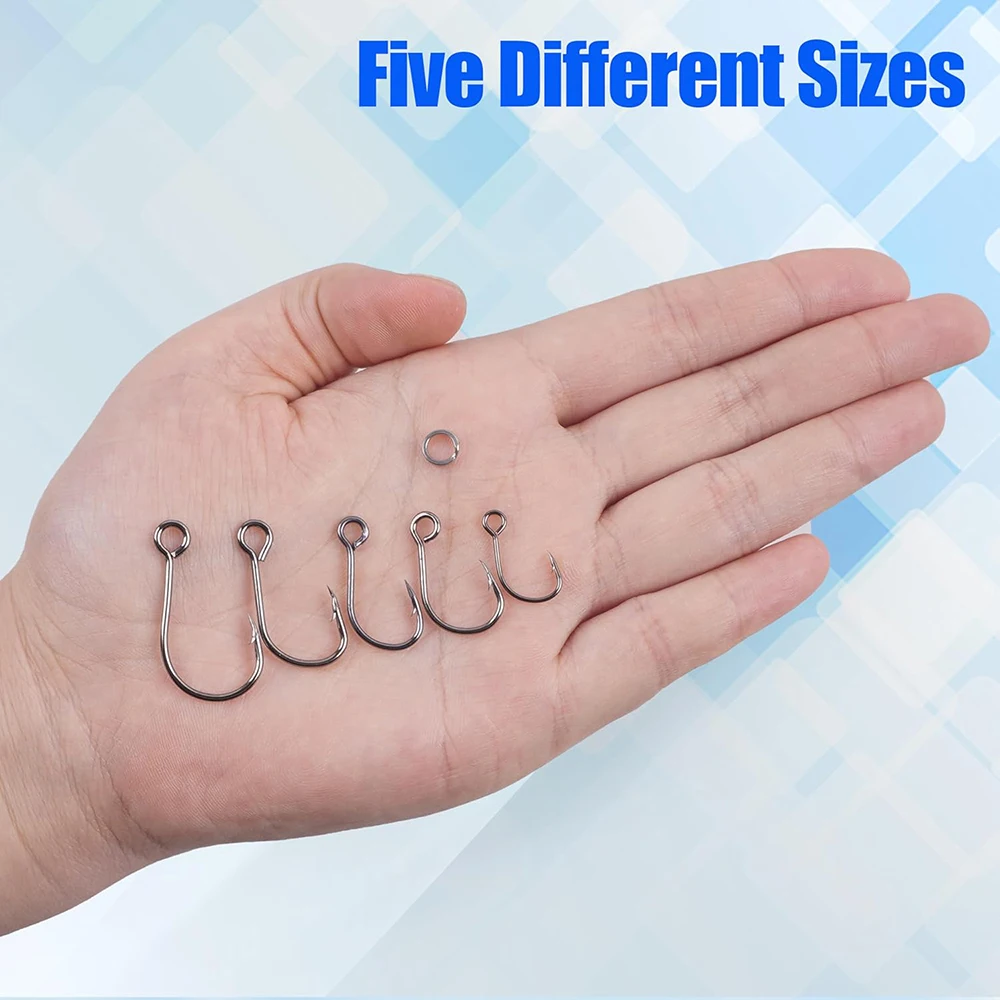 80 Uds. Anzuelos de pesca de un solo ojo grande en línea, anzuelos de ojo grande con anillos divididos para lubina, salmón, Spinner, tapones para cebo, plantillas, señuelo - imagen 5