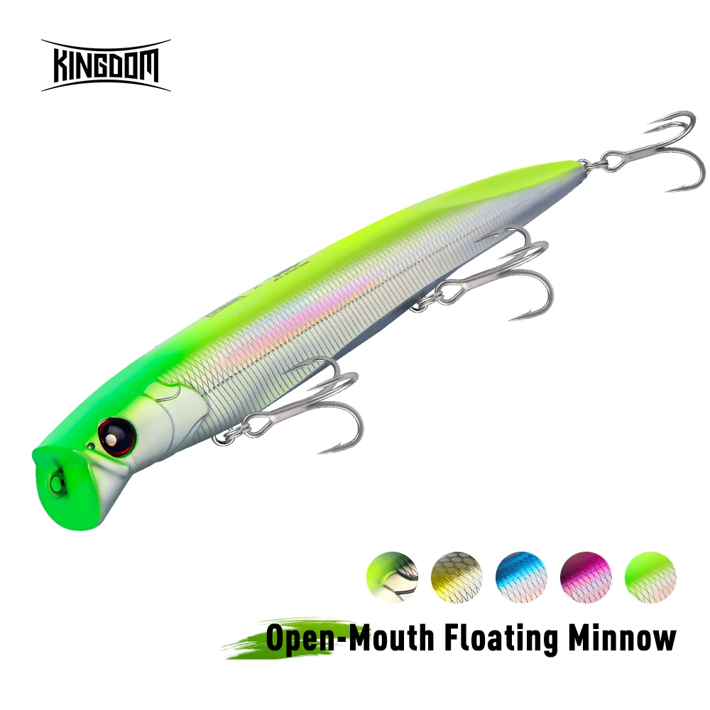 Señuelo de pesca de mar Kingdom Minnow 120mm 18,4g cebos duros artificiales Topwater señuelos flotantes Popper Wobbler de fundición larga lubina