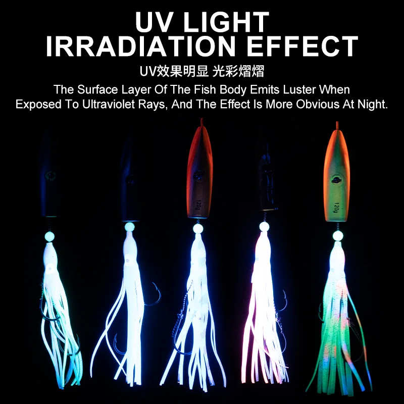 OBSESSION J49 5 unids/caja 80g-200g deslizador de barco inferior de agua salada incluye cebos de pesca de pulpo UV mezclado Inchiku juego de señuelos de plantilla de Metal - imagen 4