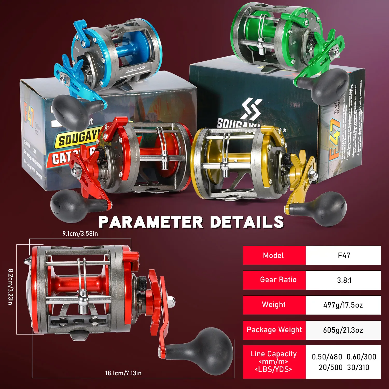 Carrete de Pesca Sougayilang Baitcasting, carretes de Pesca con tambor de curricán, mano izquierda/derecha, equipo 3,8, carrete de Pesca con tambor de curricán, arrastre máximo de 28kg - imagen 3