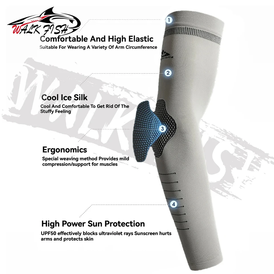 WALK FISH-manguitos de pesca de seda helada, protección solar Unisex, mangas de pesca transpirables, suave, para deportes al aire libre, bicicleta, correr, cubierta para brazo - imagen 3