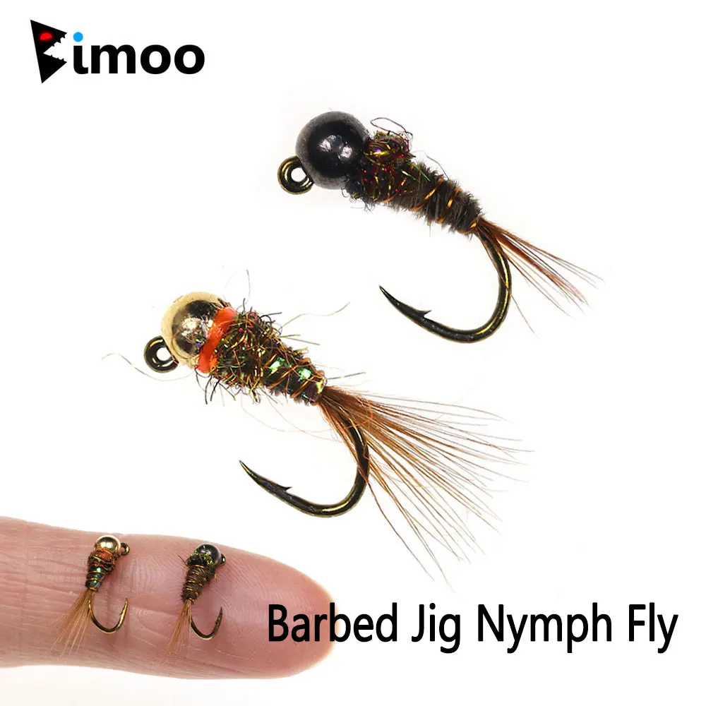 Bimoo 6PCS # 16 cabeza de cuentas de tungsteno con púas Jig Ninfa Fly Pheasant Tail fregadero rápido húmedo Euro Perdigon Ninfa mosca trucha Señuelos de pesca - imagen 5