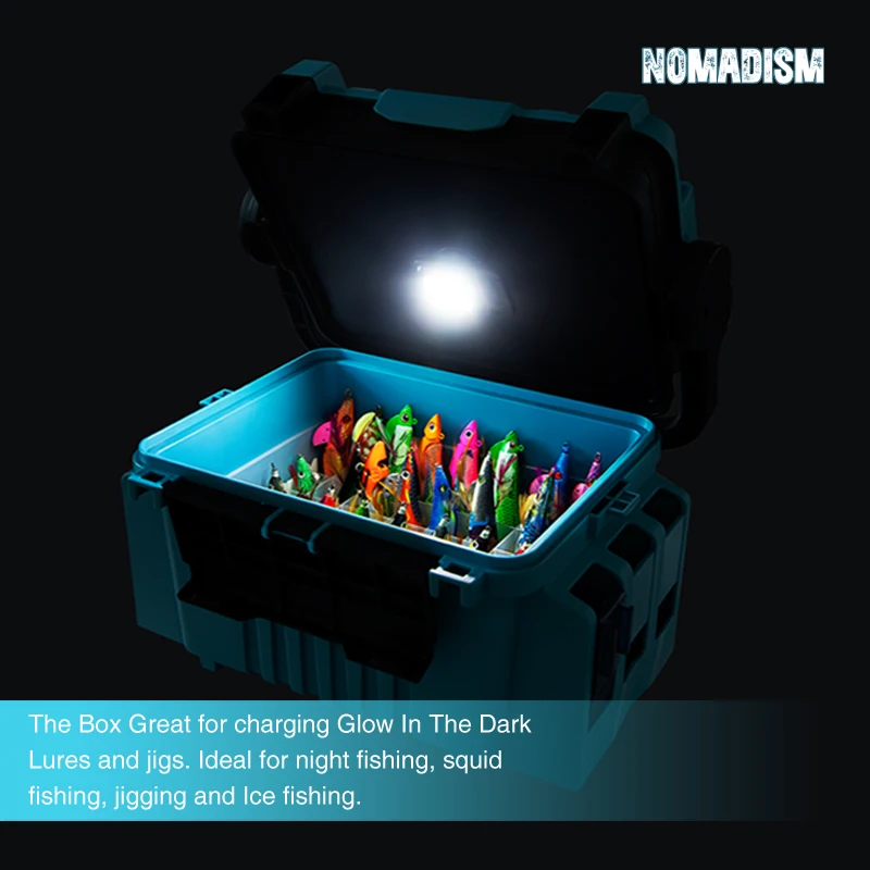 ILURE-caja de aparejos de pesca con luz LED, aparejos de pesca de camarón de madera, almacenamiento de accesorios de pesca grandes multifunción - imagen 4