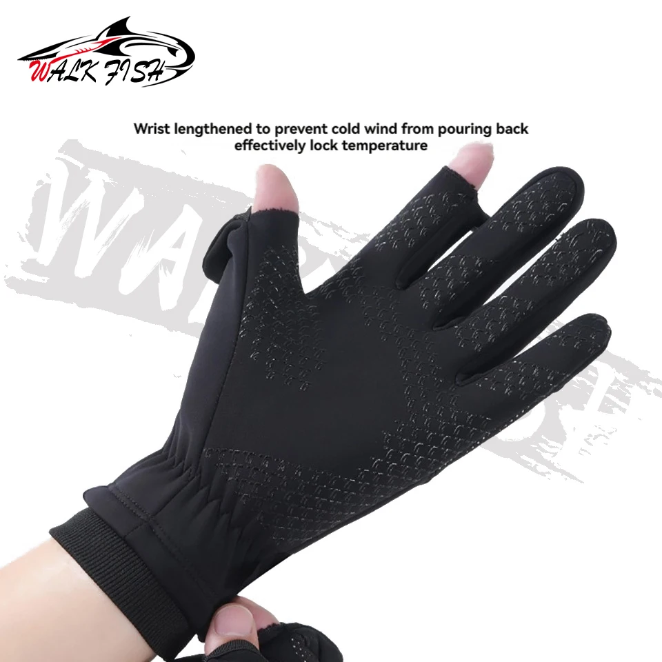 WALK FISH-guantes de pesca de invierno para deportes al aire libre, acolchados, cálidos, antideslizantes, pantalla táctil, alargados, a prueba de viento, Montañismo - imagen 2