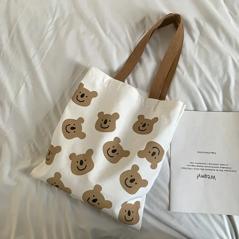 Bolso de lona con dibujos animados para mujer, bolso de compras de un hombro, arte para estudiantes, estilo Instagram de Corea del Sur - imagen 3