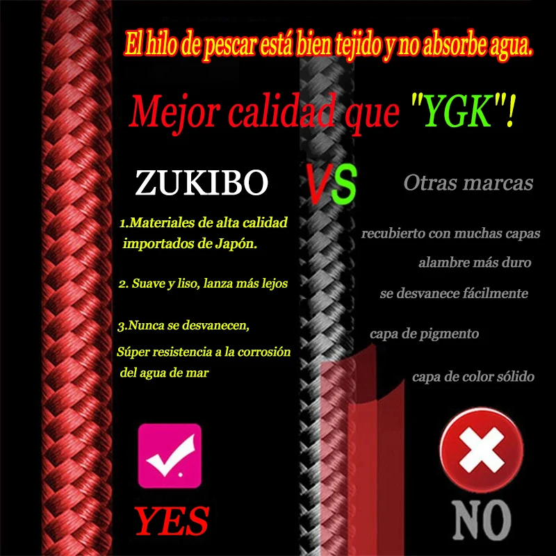 ZUKIBO rojo que no destiñe，hilo trenzado pesca 8 hebra, pesca rockfishing, Material japonés, carp fishing，artículos de pesca，linea de pesca trenzada ，Hilo de pesca，pesca mar，surfcasting，pesca accesorio - imagen 4