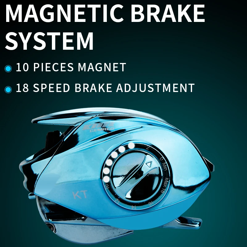 CEMREO colores vistosos carrete de fundición de cebo 5kg sistema de freno magnético de arrastre 7,0: 1 aparejos de pesca lubina trucha pesca de carpa modelo: KT - imagen 3