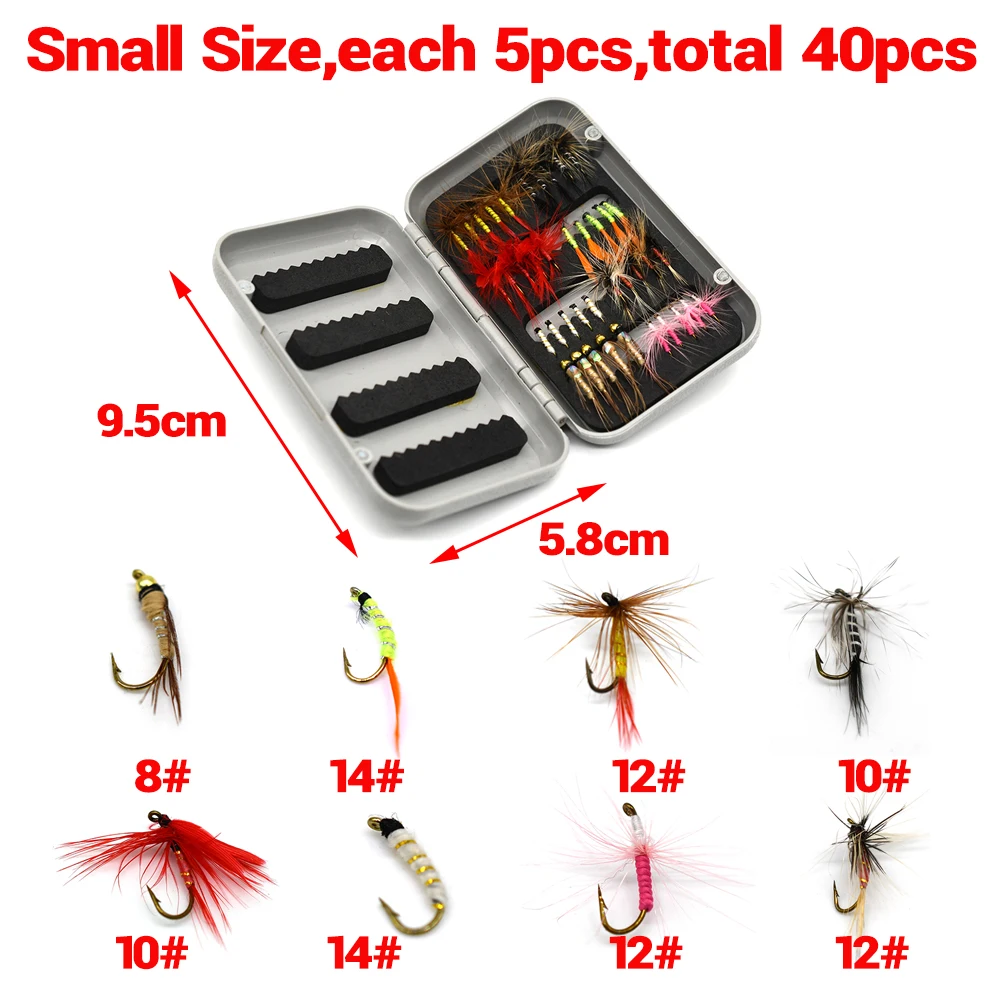 Kit de moscas para pesca con mosca, equipo de pesca con mosca hecho a mano de 40-56 Uds con moscas secas/húmedas, serpentinas, surtido de moscas para trucha y lubina - imagen 4