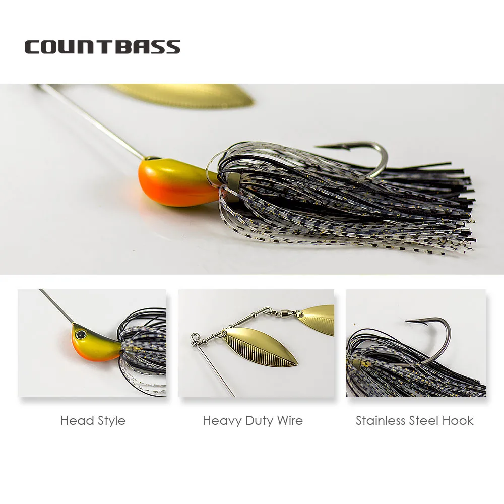 COUNTBASS-cebos giratorios de 3/4oz con gancho de acero inoxidable 6/0, Señuelos de Pesca de lubina, falda de silicona, cebo de alambre - imagen 4